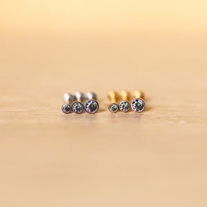 Flatback Tiny Titanium DARK RAINBOW Gem Labret Stud • Tiny Nose Stud • Tragus Cartilage Conch Forward Helix Push Pin • Threadless Opal Stud