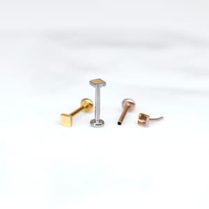 20G 18G 16G Tiny Square Threadless Push Pin Labret Stud - Nose/Tragus/Cartilage/Conch/Forward Helix Earring - Push Pin Flatback Nose Stud