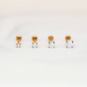 Threadless Gold Stainless Steel Prong White Tiny Stud - Nose/Tragus/Cartilage/Conch/Forward Helix Piercing - Push Pin Piercing