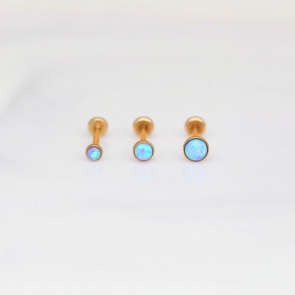 Tiny Push Pin Labret Gold Sky BLUE Opal Tiny Earrings - tiny Nose/Tragus/Cartilage/Conch/Forward Helix Labret stud - flatback stud