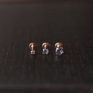 16G Rosegold DARK RAINBOW Tiny Gem 2mm 3mm 4mm Tragus/Helix/Cartilage/Conch Labret Stud - Flatback Screwback Stud - Dainty Small Labret