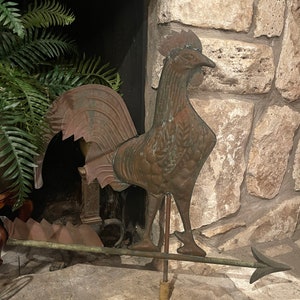 Veleta vintage de gallo, veleta de cobre, fantástica decoración rústica francesa, decoración de fincas