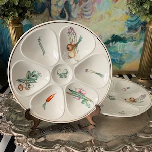 Vintage Oyster Plates, Louis Lourioux Le Foune Oyster Plates, French Oyster Plate Pair, French Oyster Plates, Hand Painted Oyster Plate,
