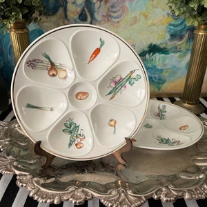 Lovely pair of French Oyster Plates,Louis Lourioux Le Foune Oyster Plates, Hand Painted Oyster Plates, Vintage Oyster Plates