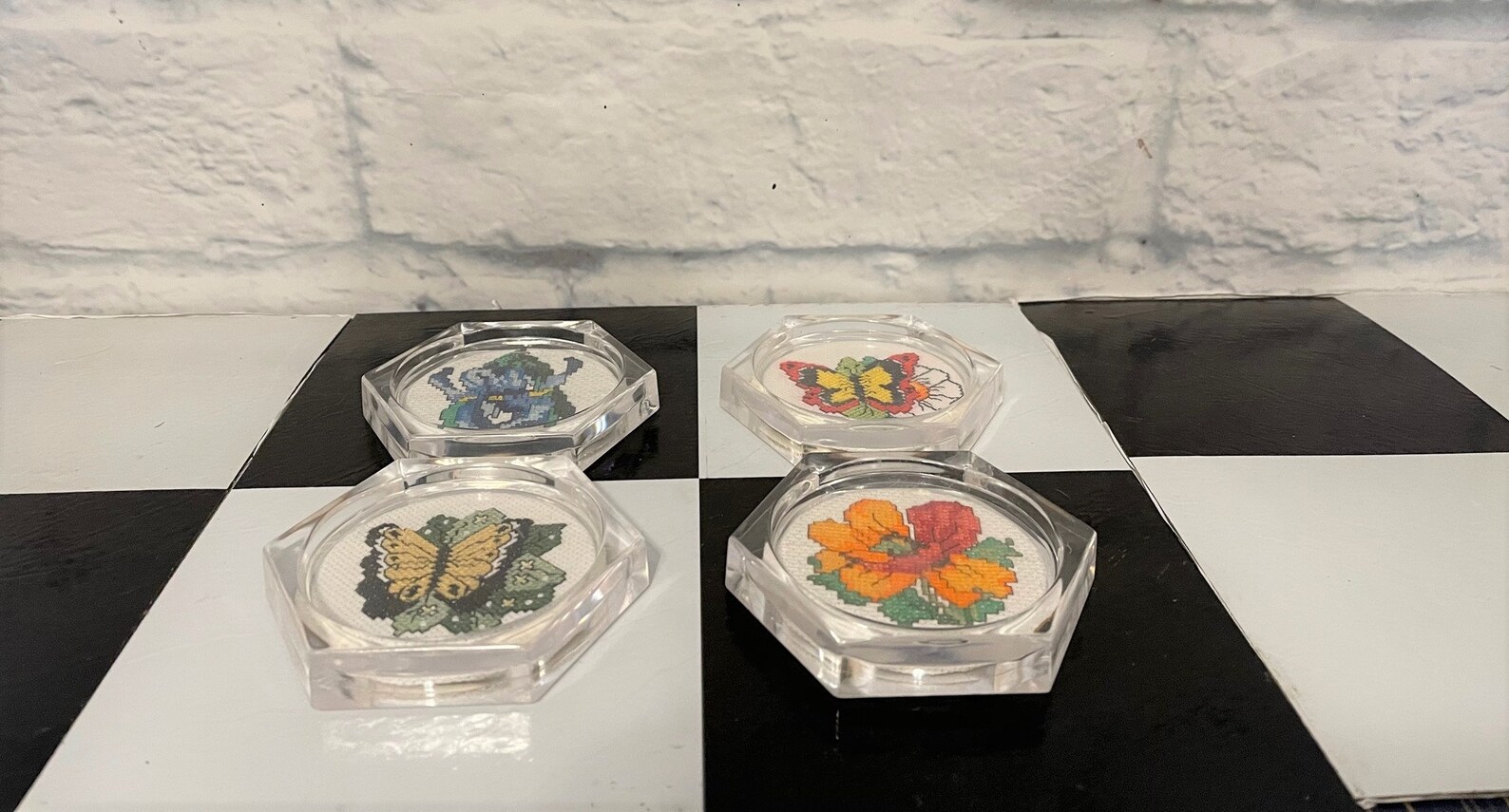 Needlepoint & Lucite CoastersVintageSet of 4 Etsy