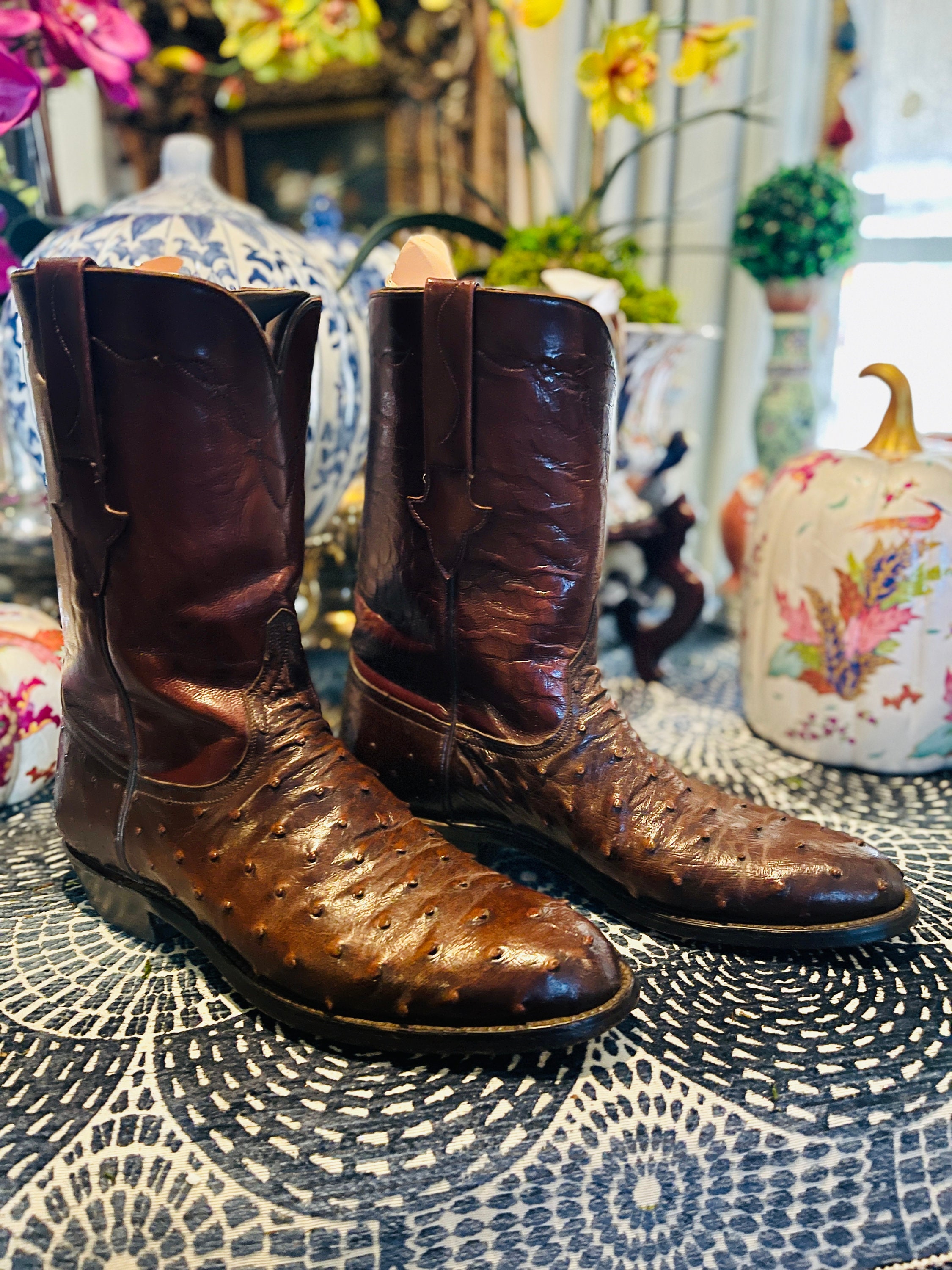 Lucchese Men's Antique Italian Red Giant Gator Cowboy Boots