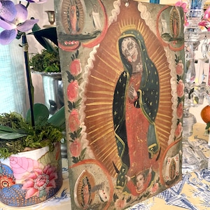 Early 20th Century Mexican Retablo, Our Lady of Guadalupe and Juan Diego, Antique Retable, Mexican Folk Art, Religious Art, Catholic Art