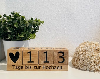 Hochzeit / Hochzeitscountdown / Flitterwochen / Geschenkidee / Urlaub / Würfel Holz / Verlobungsgeschenk / Tage bis zur Hochzeit /