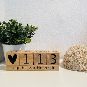 Hochzeit / Hochzeitscountdown / Flitterwochen / Geschenkidee / Urlaub / Würfel Holz / Verlobungsgeschenk / Tage bis zur Hochzeit /