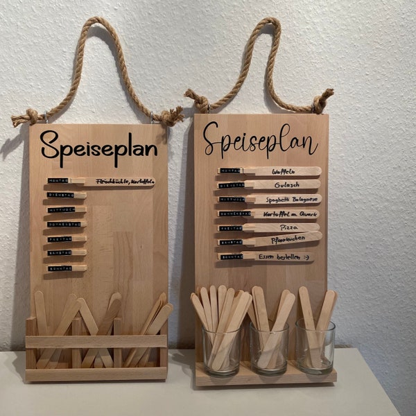 Speiseplan / Tafel / Holz / Essensplan mit Lieblingsgerichten / Wochenplan Essen / Menu Planer /