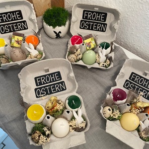 Eierschachtel gefüllt/ Eierkarton/ Ostergeschenk/ Kerzen/ Ostern/ Osternest/ Ostermitbringsel/ Osterhase/ Osterdeko/ Osterdekoration/ Bild 7