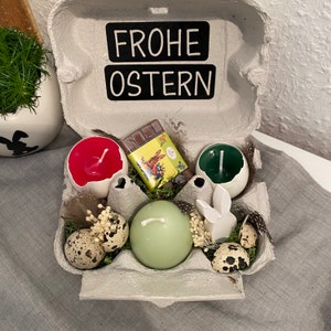 Eierschachtel gefüllt/ Eierkarton/ Ostergeschenk/ Kerzen/ Ostern/ Osternest/ Ostermitbringsel/ Osterhase/ Osterdeko/ Osterdekoration/ Bild 3