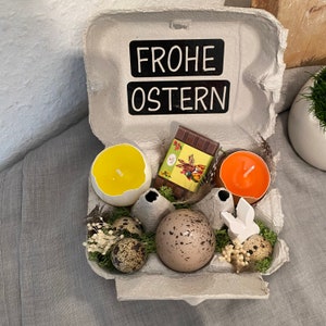 Egg box filled/egg carton/Easter gift/candles/Easter/Easter nest/Easter souvenir/Easter bunny/Easter decoration/Easter decoration/ Ei Beige Gesprenkelt