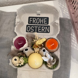 Eierschachtel gefüllt/ Eierkarton/ Ostergeschenk/ Kerzen/ Ostern/ Osternest/ Ostermitbringsel/ Osterhase/ Osterdeko/ Osterdekoration/ Bild 5