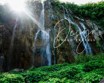 Plitvice Lakes Waterfall, Croatia | Waterfall print | nature art | national park photo | travel poster | waterfall art| digital download