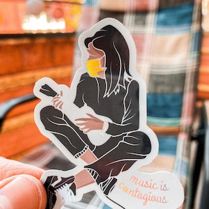 Holografischer Vinyl-Aufkleber - Ukulelespieler mit Gesichtsmaske