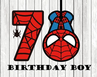 Spiderman 7e verjaardag SVG Spiderman feestvarken PNG-bestand voor t-shirt afdrukken Spiderman verjaardag SVGFile Instant Download DIY Shirt Design