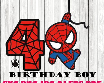Spiderman 4 verjaardag digitaal bestand svg PNG gelukkige verjaardag spiderman spiderman svg, verjaardag svg, bday boy spiderman, instan download