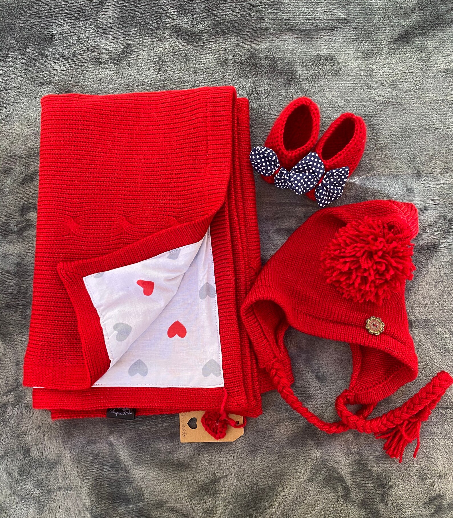 Baby Knit Blanket Red Baby Blanket Heart Print Baby Blanket Etsy