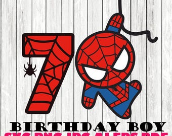 Spiderman 7 verjaardag digitaal bestand svg PNG gelukkige verjaardag spiderman spiderman svg, verjaardag svg, bday boy spiderman, instan download