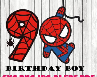 Spiderman 9 verjaardag digitaal bestand svg PNG gelukkige verjaardag spiderman spiderman svg, verjaardag svg, bday boy spiderman, instan download