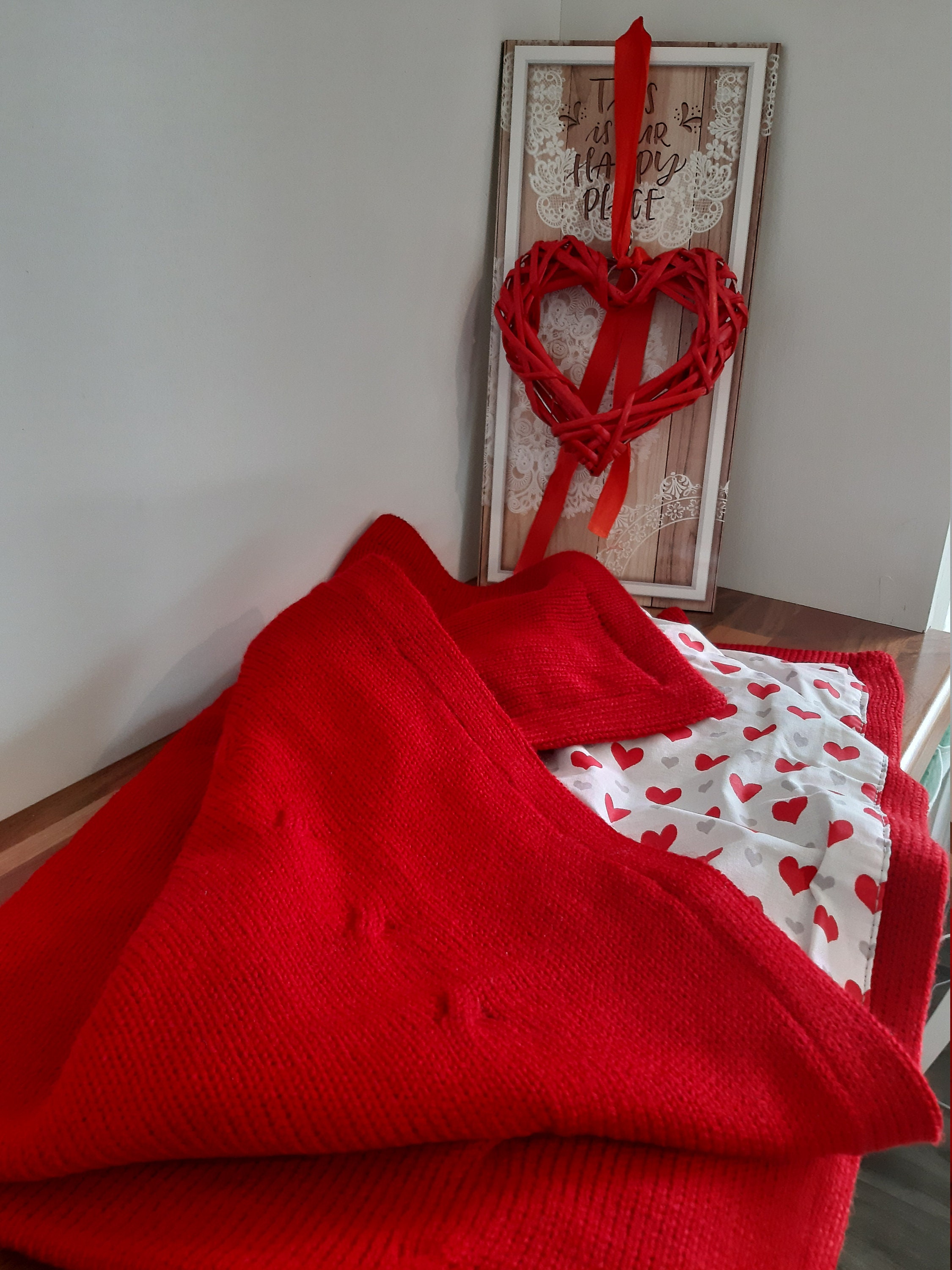 Baby knit blanket red baby blanket heart print baby blanket Etsy
