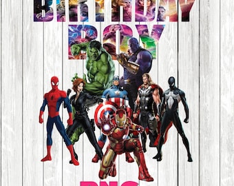 Avengers png, Superheroes birthday, Spiderman, Wolverine, Thor, Hulk, Captain America, printable, sublimation image, transparent background