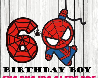 Spiderman 6 verjaardag digitaal bestand svg PNG gelukkige verjaardag spiderman spiderman svg, verjaardag svg, bday boy spiderman, instan download