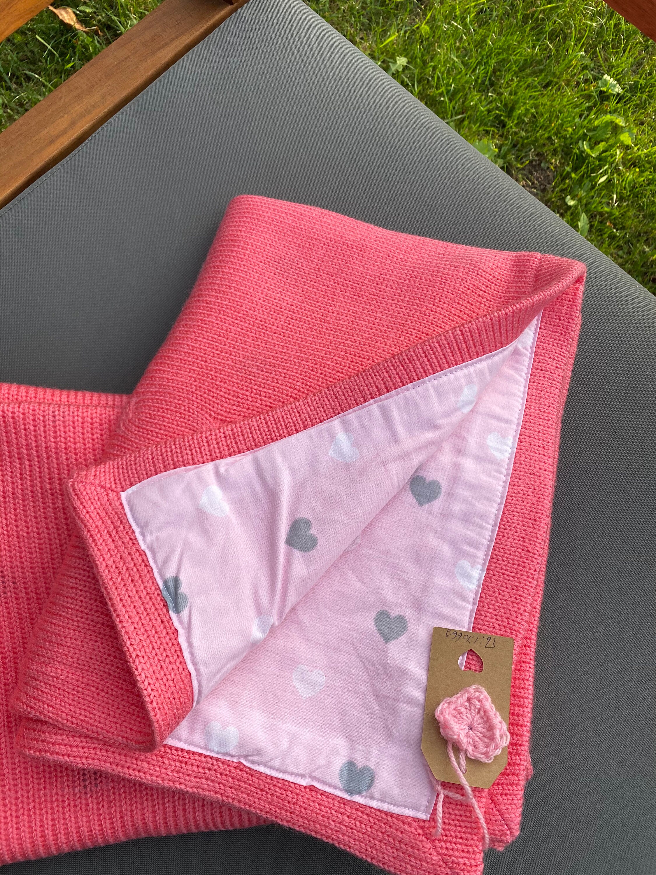 Heart Print Baby Blanket Pink Knitted Baby Blanket Baby Girl Etsy