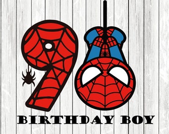 Spiderman 9e verjaardag SVG Spiderman feestvarken PNG-bestand voor t-shirt afdrukken Spiderman verjaardag SVGFile Instant Download DIY Shirt Design