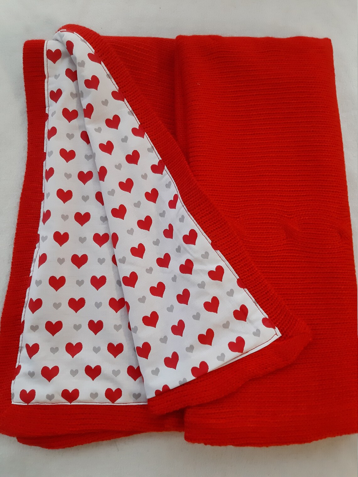 Baby knit blanket red baby blanket heart print baby blanket Etsy