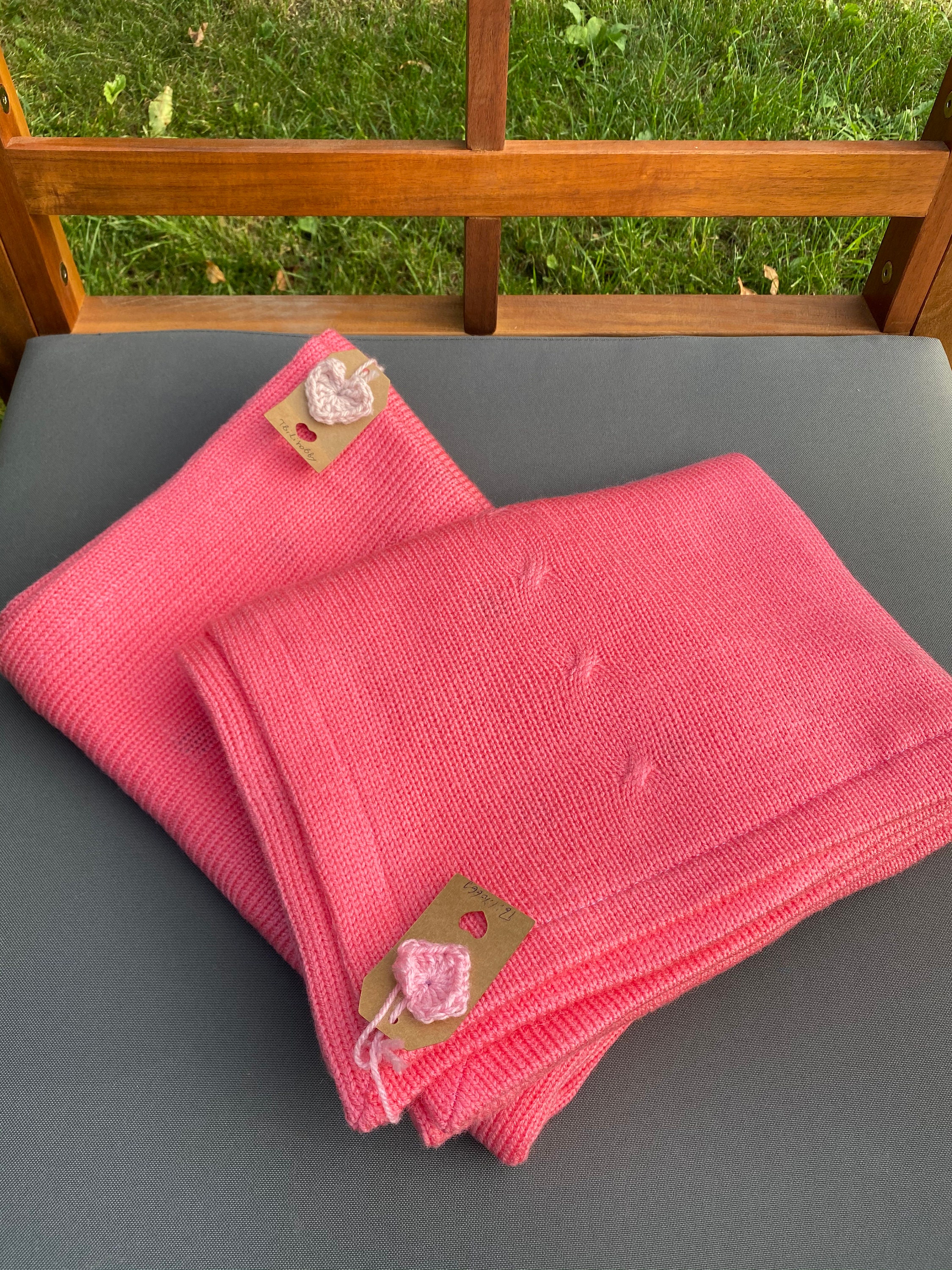 Heart Print Baby Blanket Pink Knitted Baby Blanket Baby Girl - Etsy
