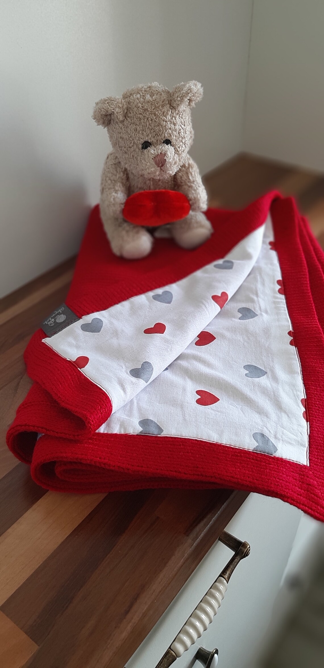 Baby knit blanket red baby blanket heart print baby blanket Etsy