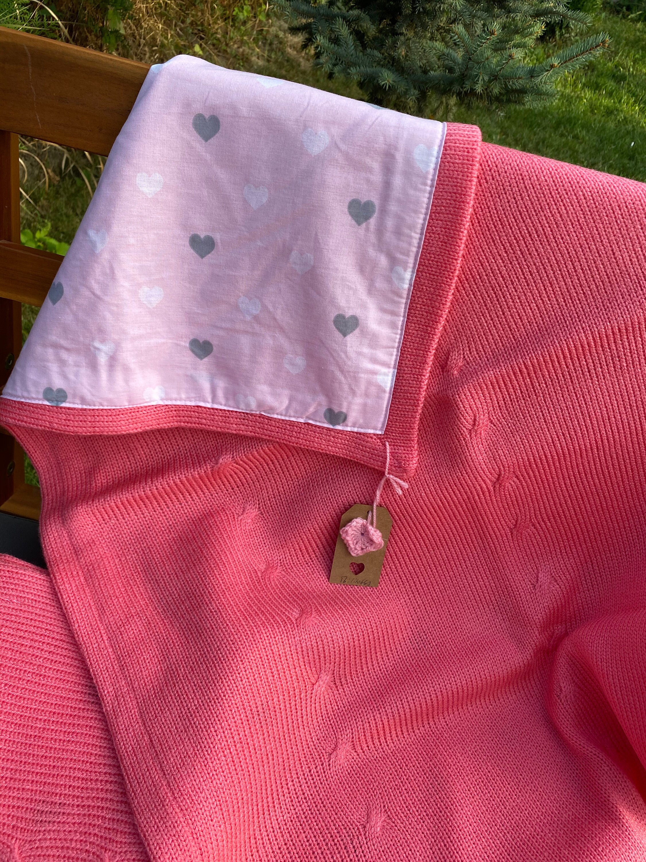 Heart Print Baby Blanket Pink Knitted Baby Blanket Baby Girl Etsy