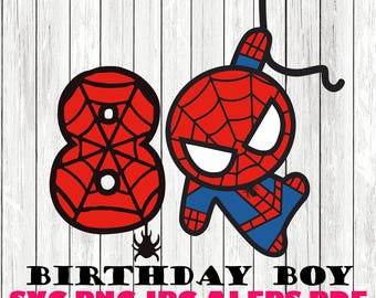 Spiderman 8 verjaardag digitaal bestand svg PNG gelukkige verjaardag spiderman spiderman svg, verjaardag svg, bday boy spiderman, instan download