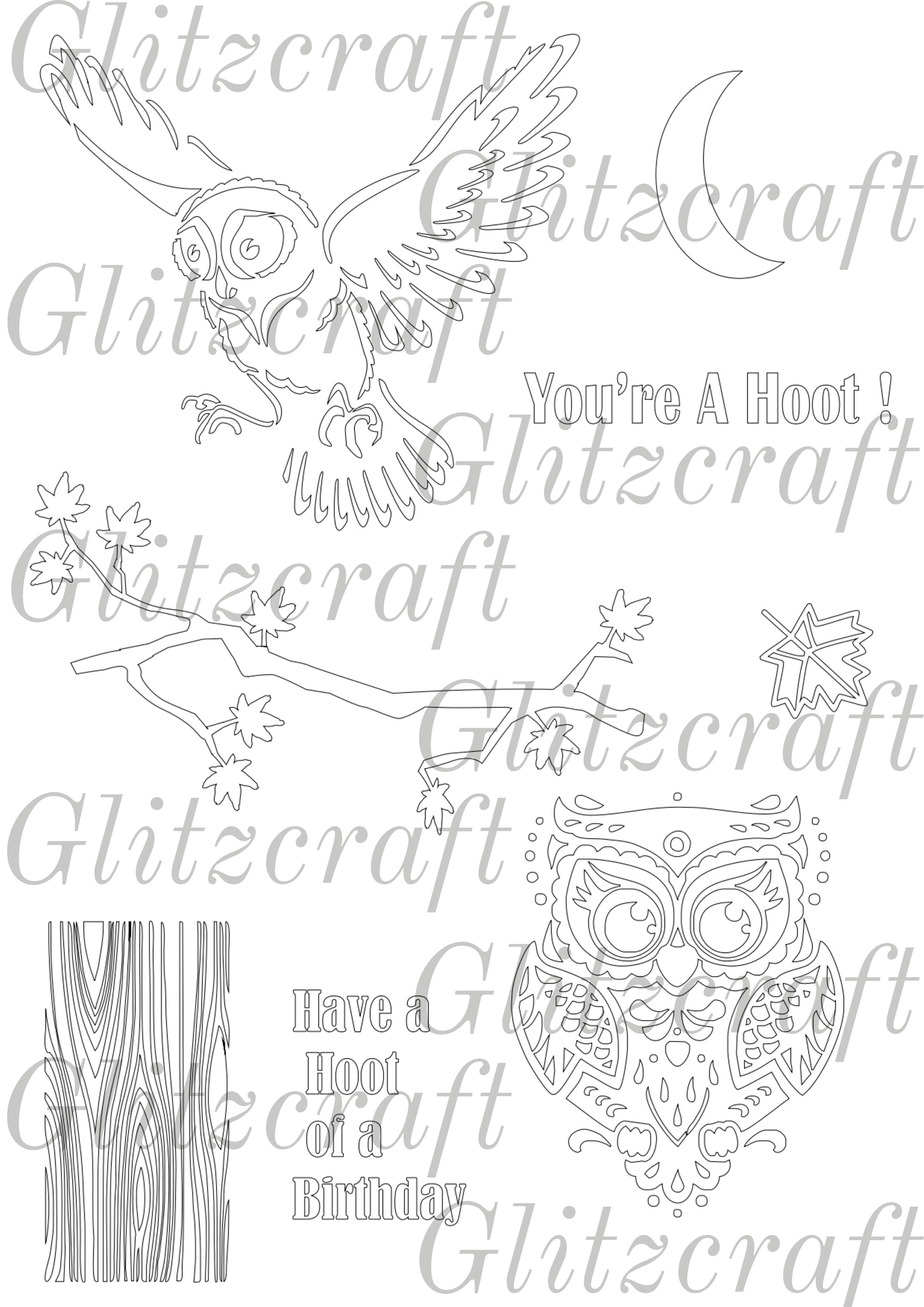 Night Owl File, Owl and Tree File, Printable Card Making, JPG, PDF File, Owl Design, Tree Designs