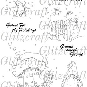 Fichier gnomes et champignons vénéneux, fichier Bundle gnomes des neiges, fabrication de cartes imprimables, JPG, fichier PDF, dictons gnomes, maison en rondins, champignon vénéneux, gnomes