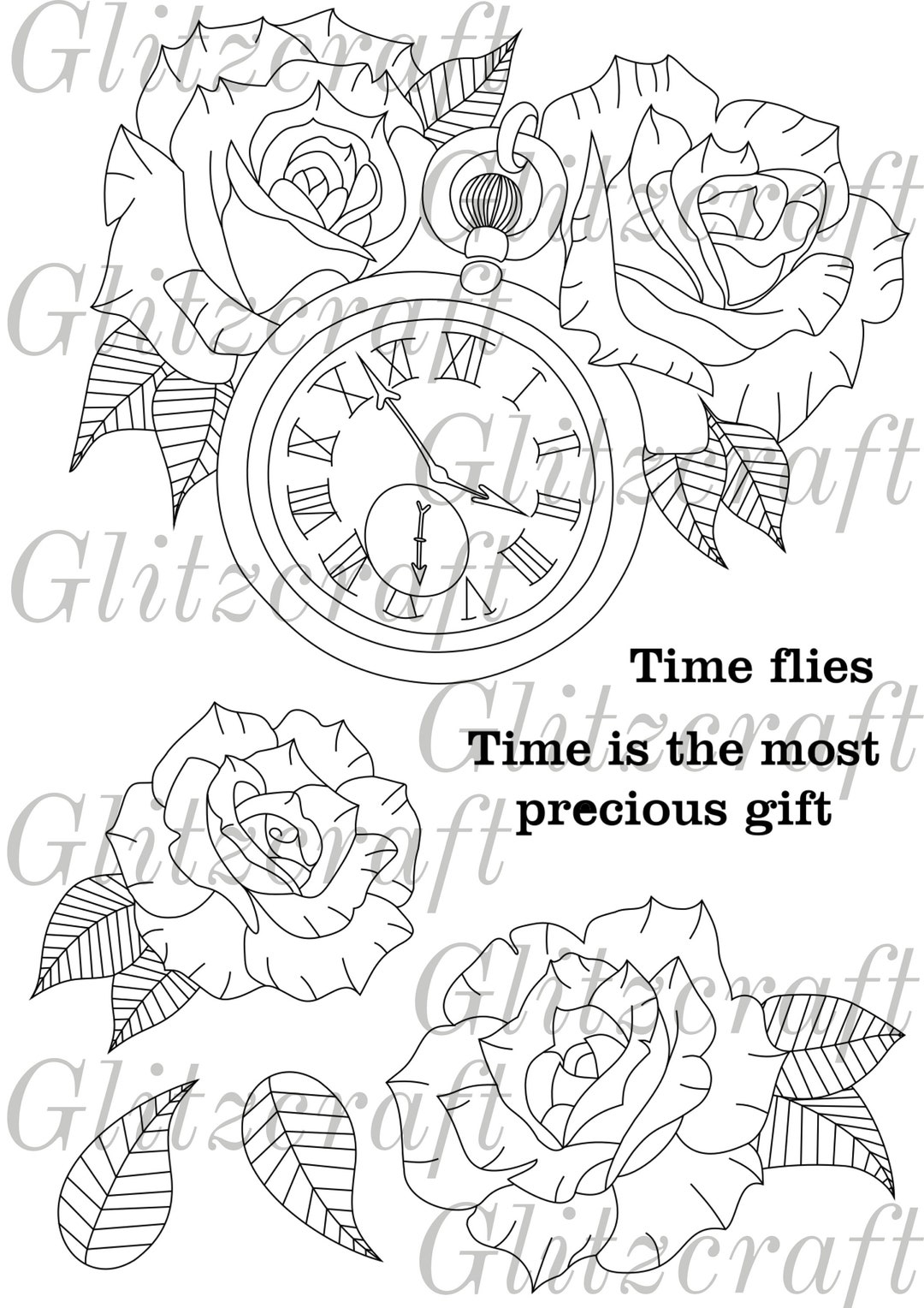 Rose Watch File, Stopwatch and Rose File, Printable Card Making, JPG ...