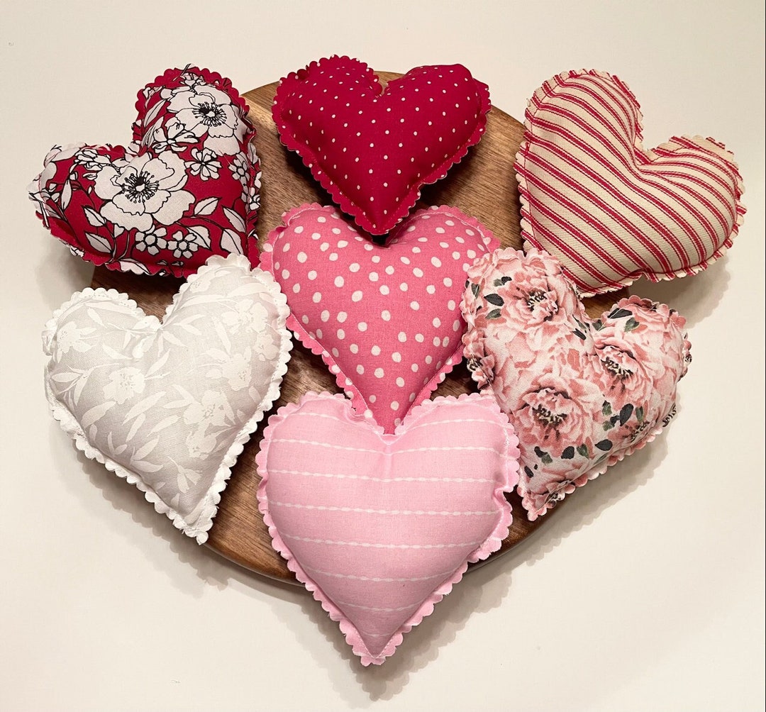 Seven Fabric Hearts, Bowl Filler Home Decor, Small Redpinkwhite Heart