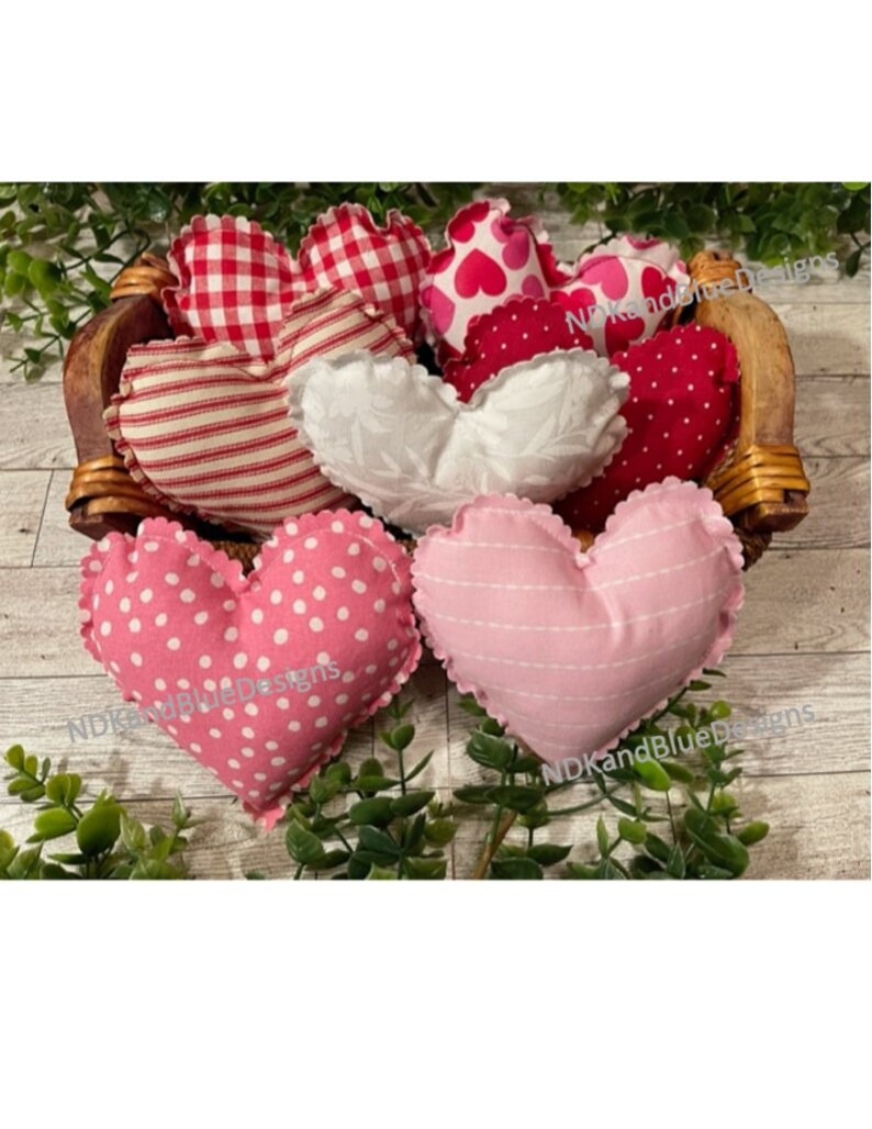 7 Fabric Hearts Bowl Filler Home Decor Small Red Heart Etsy