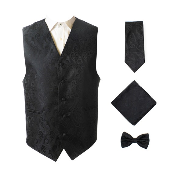 Oliver George 4pc Paisley Tuxedo Dress Vest Black | Etsy