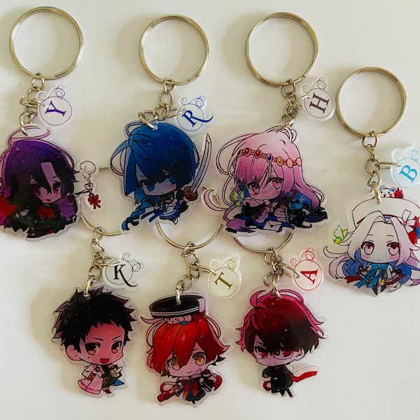 Portachiavi Chibi Olympia Soirée manga otome gioco Yosuga Rikuu Himuka Kuroba Tokisada Akaza Byakuya acrilico bifacciale trasparente