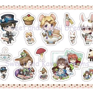 May include: A set of 12 colorful stickers featuring various characters from Alice in Wonderland. The stickers are printed on white paper and have a glossy finish. The characters include Alice, the Mad Hatter, the Cheshire Cat, the White Rabbit, and the Queen of Hearts. The stickers are perfect for adding a touch of whimsy to your planner, laptop, or water bottle.