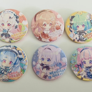 Badges Buttons Mirror Chibi Hololive VTuver Ayame Korone Rushia Pekora Okayu Aqua