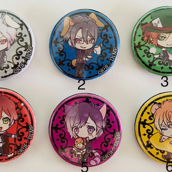 Badges buttons mirror chibi Diabolik Lovers Subaru Reiji Ayato Laito Kanato Shu Yuma Kou Azusa Ruki Carla Shin anime manga otome Sakamaki