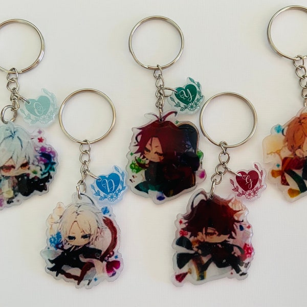 Chibi keychain Piofiore no banshou otomate garden 2022 Valentine's Day manga anime otome game Orlok Dante Yang Gilbert Nicola acrylic