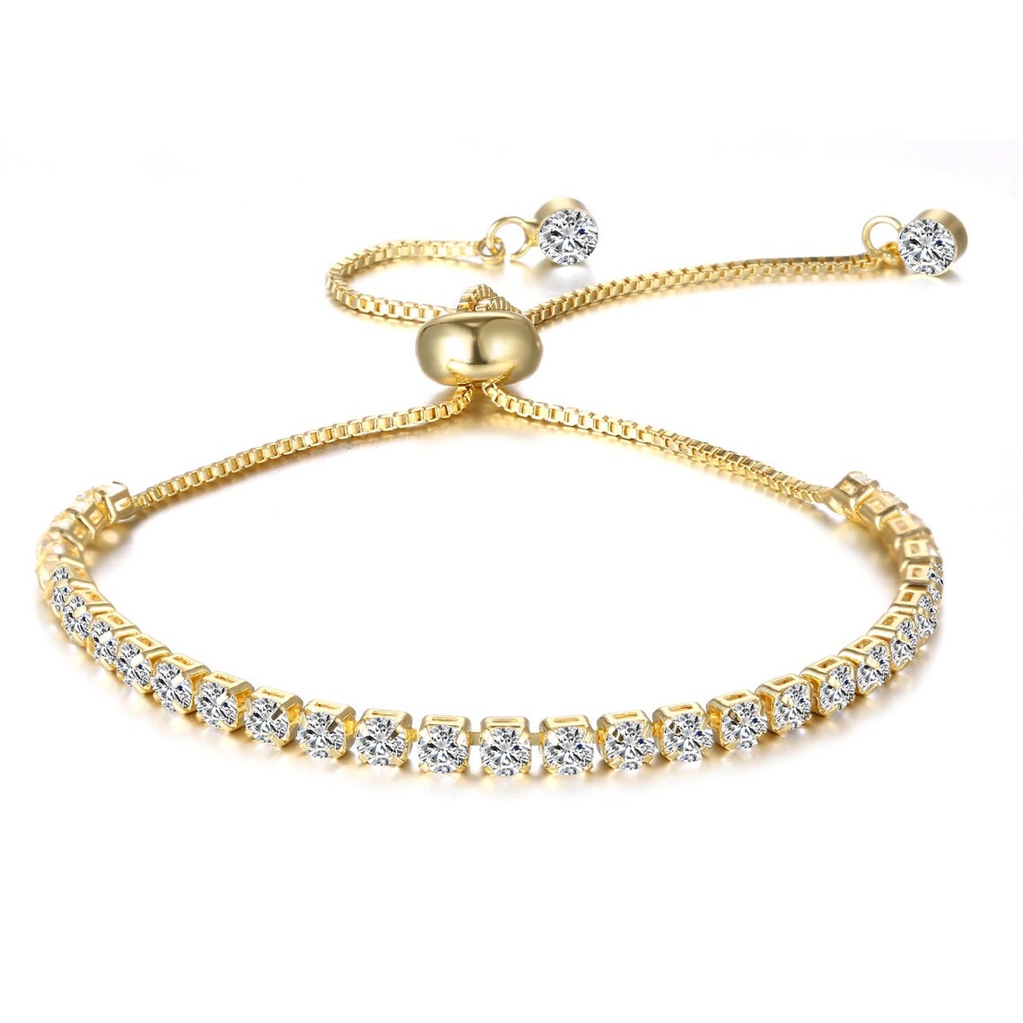 14K Gold Tennis Slider Bracelet made with Swarovski Elements Etsy
