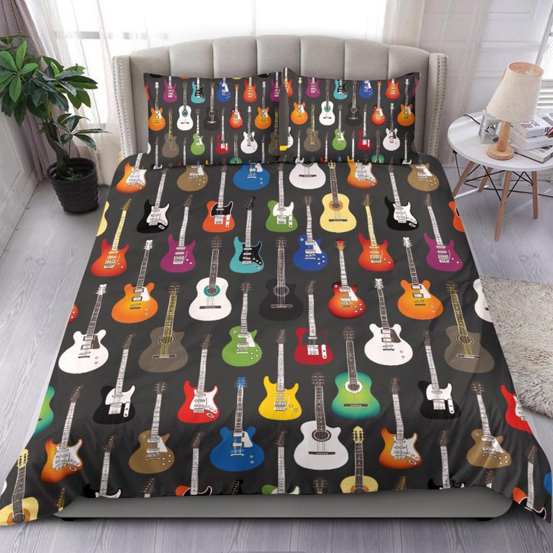 Colourful Guitar Bedding Set Duvet Cover 2 Pillow Cases Etsy
