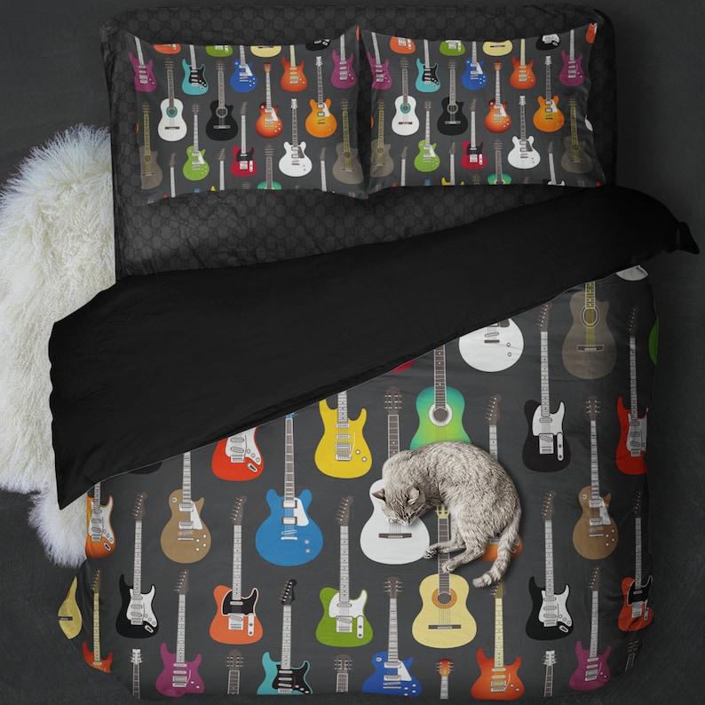 Colourful Guitar Bedding Set Duvet Cover 2 Pillow Cases Etsy