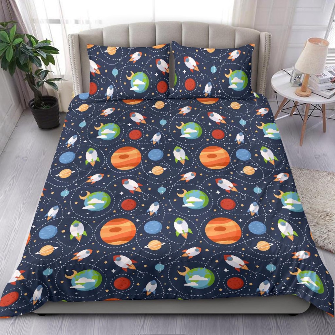 Kids Outer Space Bedding Set Duvet Cover 2 Pillow Cases Etsy